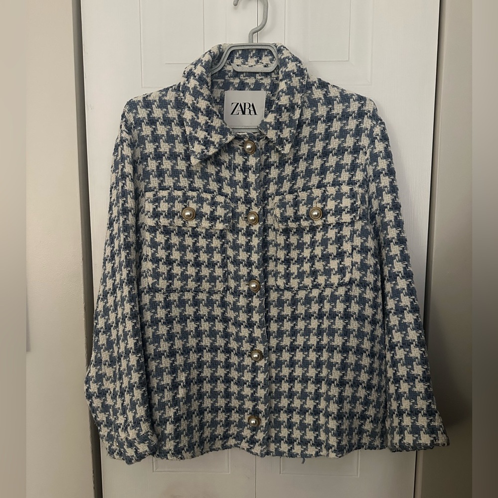 Zara Navy and Cream Textured Jacket